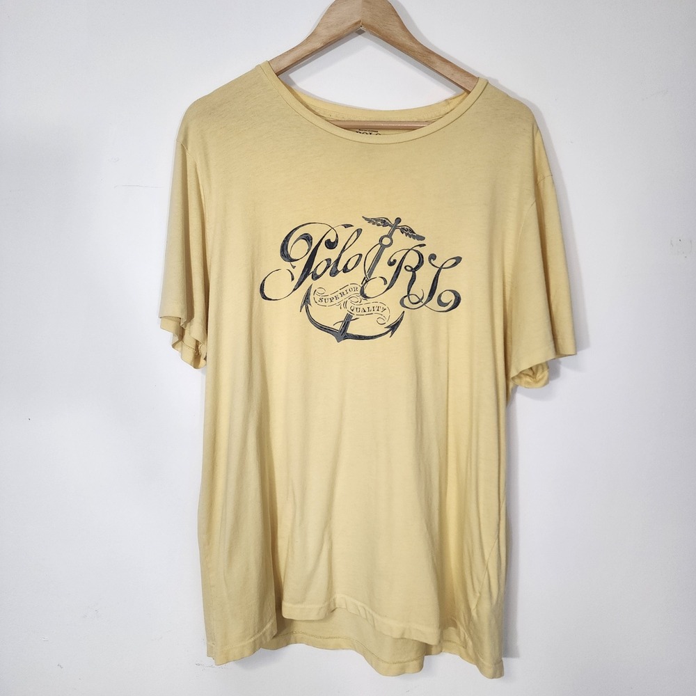 Polo Ralph Lauren Anchor Graphic Tee XLT Yellow Cotton Nautical shirt  VTG style
